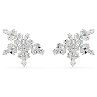 Idyllia clip earrings, Mixed cuts, Half snowflake, White, Rhodium plated by SWAROVSKI