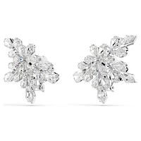 Idyllia clip earrings, Mixed cuts, Half snowflake, White, Rhodium plated by SWAROVSKI