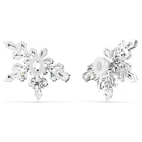 Idyllia clip earrings, Mixed cuts, Half snowflake, White, Rhodium plated by SWAROVSKI