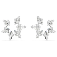 Idyllia clip earrings, Mixed cuts, Snowflake, White, Rhodium plated by SWAROVSKI