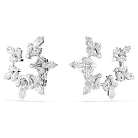 Idyllia clip earrings, Mixed cuts, Snowflake, White, Rhodium plated by SWAROVSKI