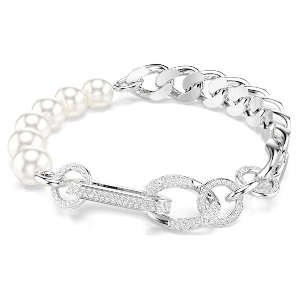 Dextera bracelet, Crystal pearl, Mixed links, White, Rhodium plated by SWAROVSKI