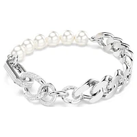 Dextera bracelet, Crystal pearl, Mixed links, White, Rhodium plated by SWAROVSKI