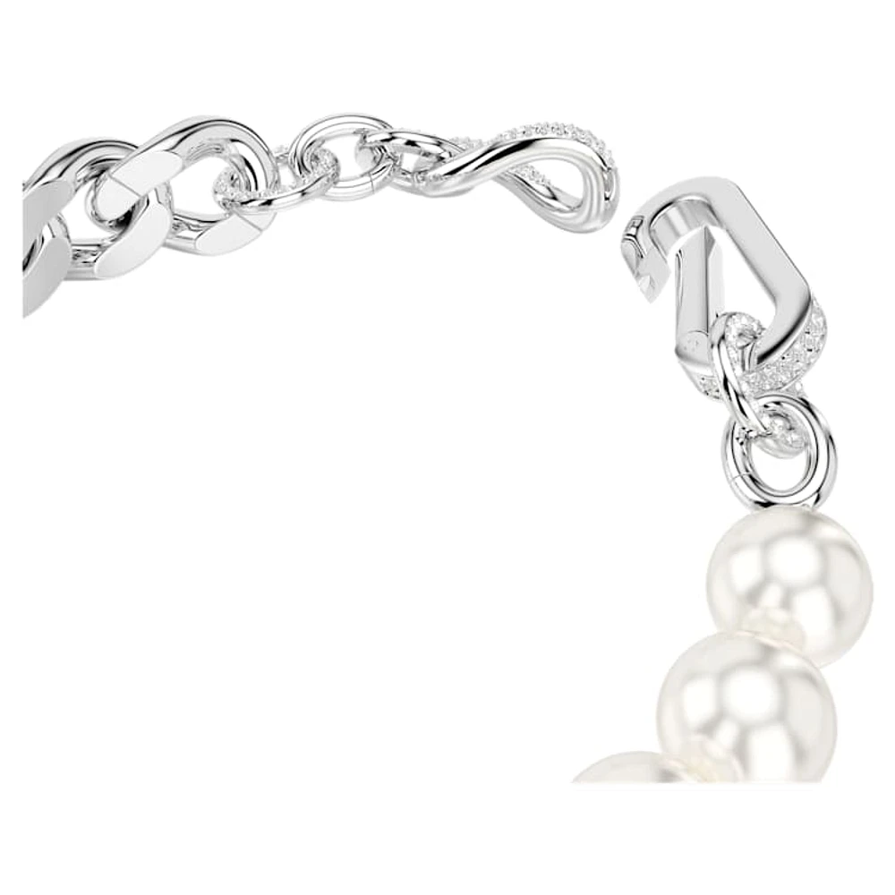 Dextera bracelet, Crystal pearl, Mixed links, White, Rhodium plated by SWAROVSKI