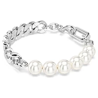 Dextera bracelet, Crystal pearl, Mixed links, White, Rhodium plated by SWAROVSKI