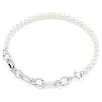 Dextera necklace, Crystal pearl, Mixed links, White, Rhodium plated by SWAROVSKI