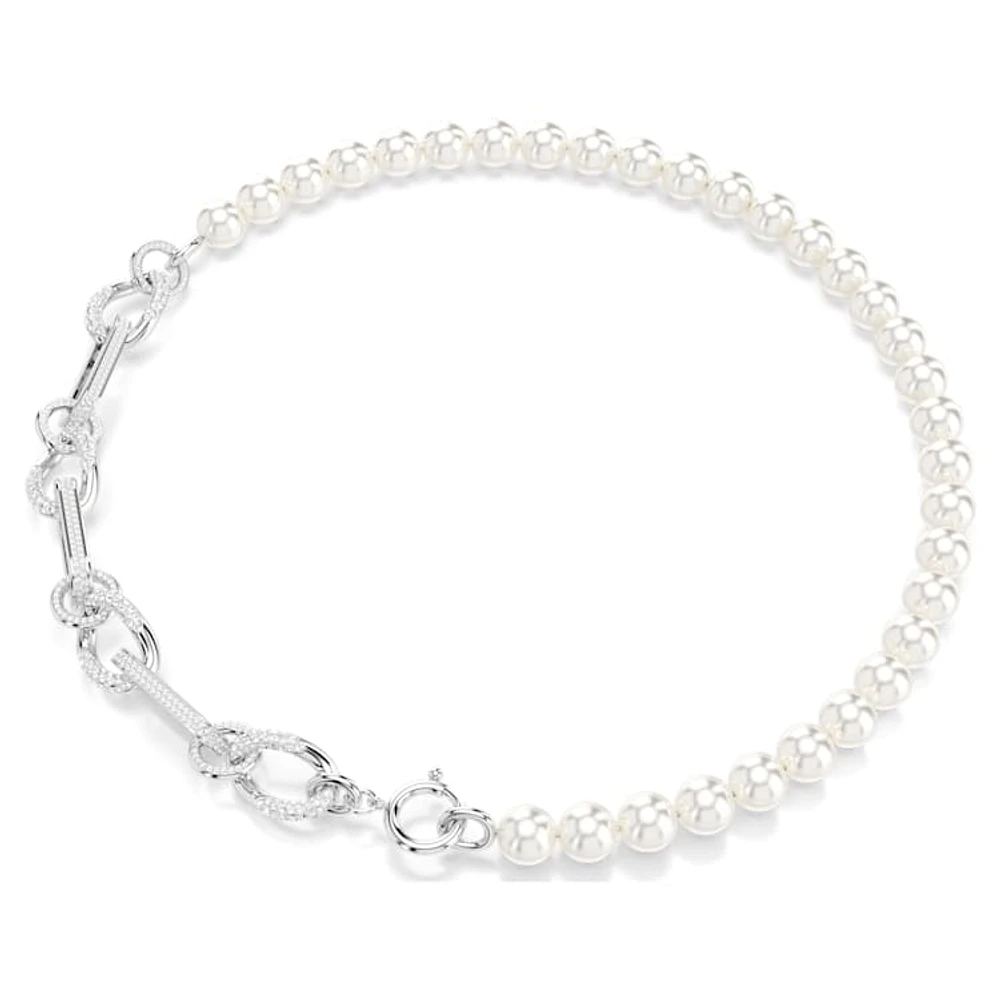 Dextera necklace, Crystal pearl, Mixed links, White, Rhodium plated by SWAROVSKI