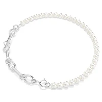 Dextera necklace, Crystal pearl, Mixed links, White, Rhodium plated by SWAROVSKI