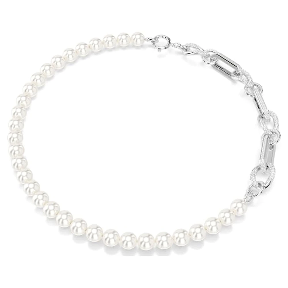 Dextera necklace, Crystal pearl, Mixed links, White, Rhodium plated by SWAROVSKI