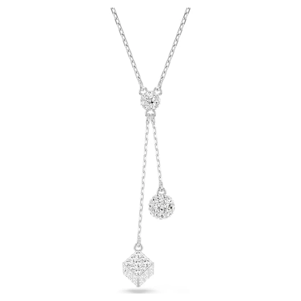 Dextera pendant, Round cut, Sphere and cube, White, Rhodium plated by SWAROVSKI