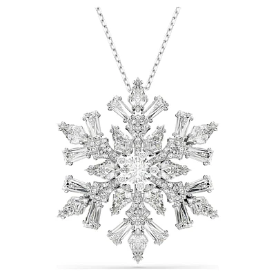 Idyllia pendant and brooch, Mixed cuts, Snowflake, White, Rhodium plated by SWAROVSKI