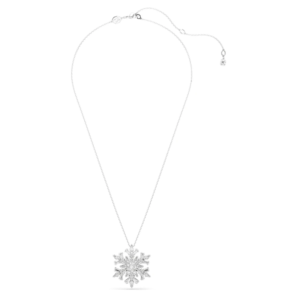 Idyllia pendant and brooch, Mixed cuts, Snowflake, White, Rhodium plated by SWAROVSKI