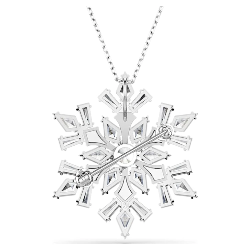 Idyllia pendant and brooch, Mixed cuts, Snowflake, White, Rhodium plated by SWAROVSKI