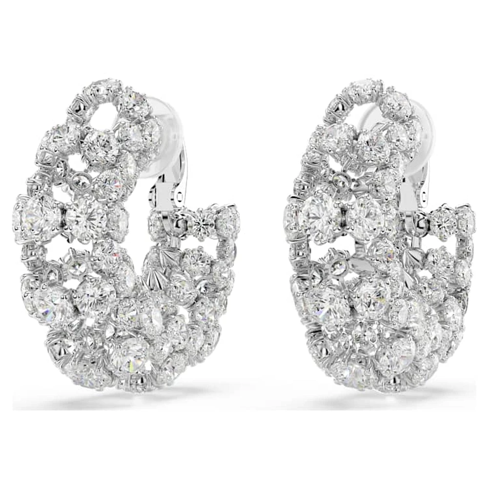 Constella clip earrings, Round cut, White, Rhodium plated by SWAROVSKI