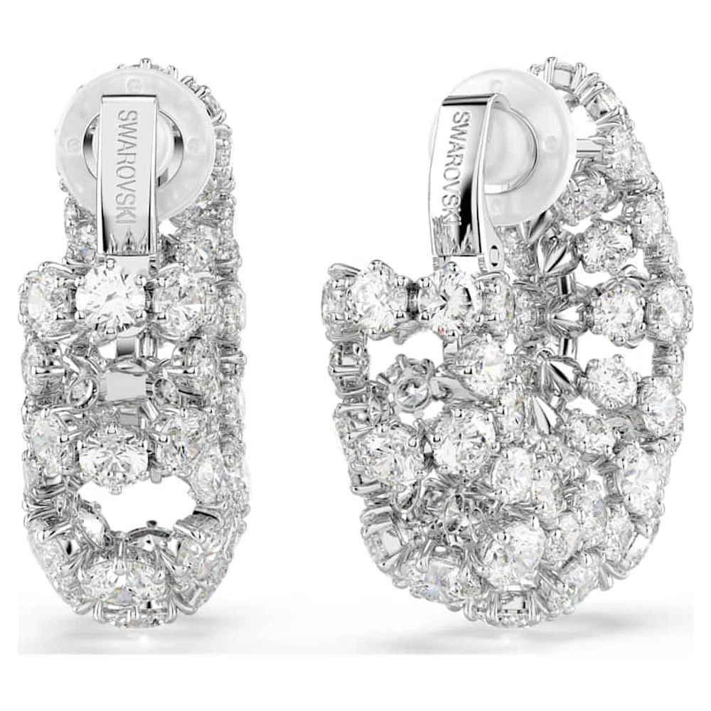 Constella hoop earrings, Round cut, White, Rhodium plated by SWAROVSKI