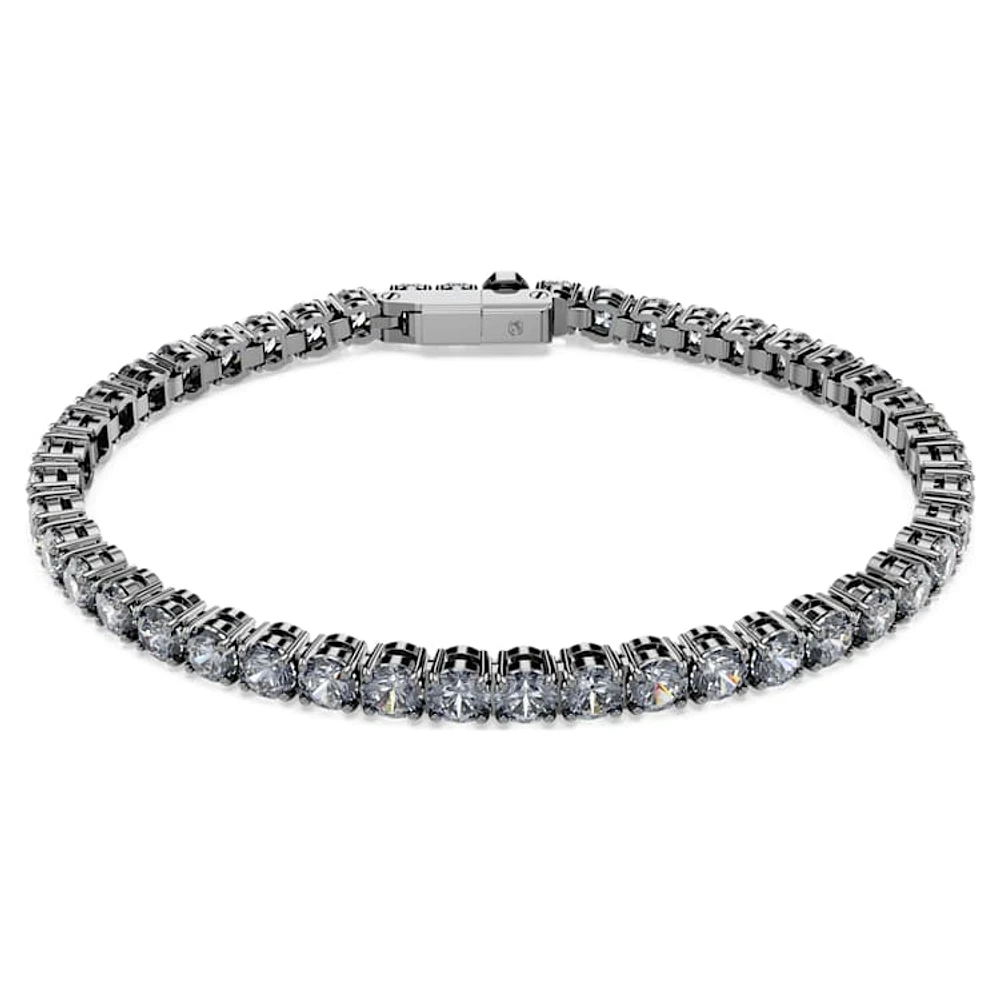 Matrix Tennis bracelet, Round cut, Grey, Ruthenium plated by SWAROVSKI