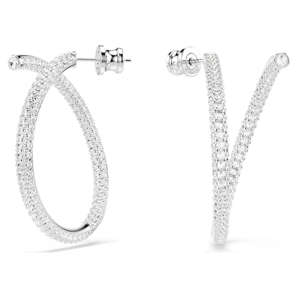 Dextera hoop earrings, Round cut, White, Rhodium plated by SWAROVSKI