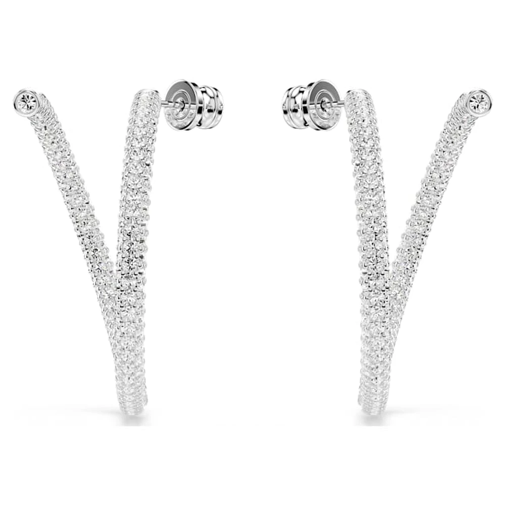 Dextera hoop earrings, Round cut, White, Rhodium plated by SWAROVSKI