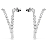 Dextera hoop earrings, Round cut, White, Rhodium plated by SWAROVSKI