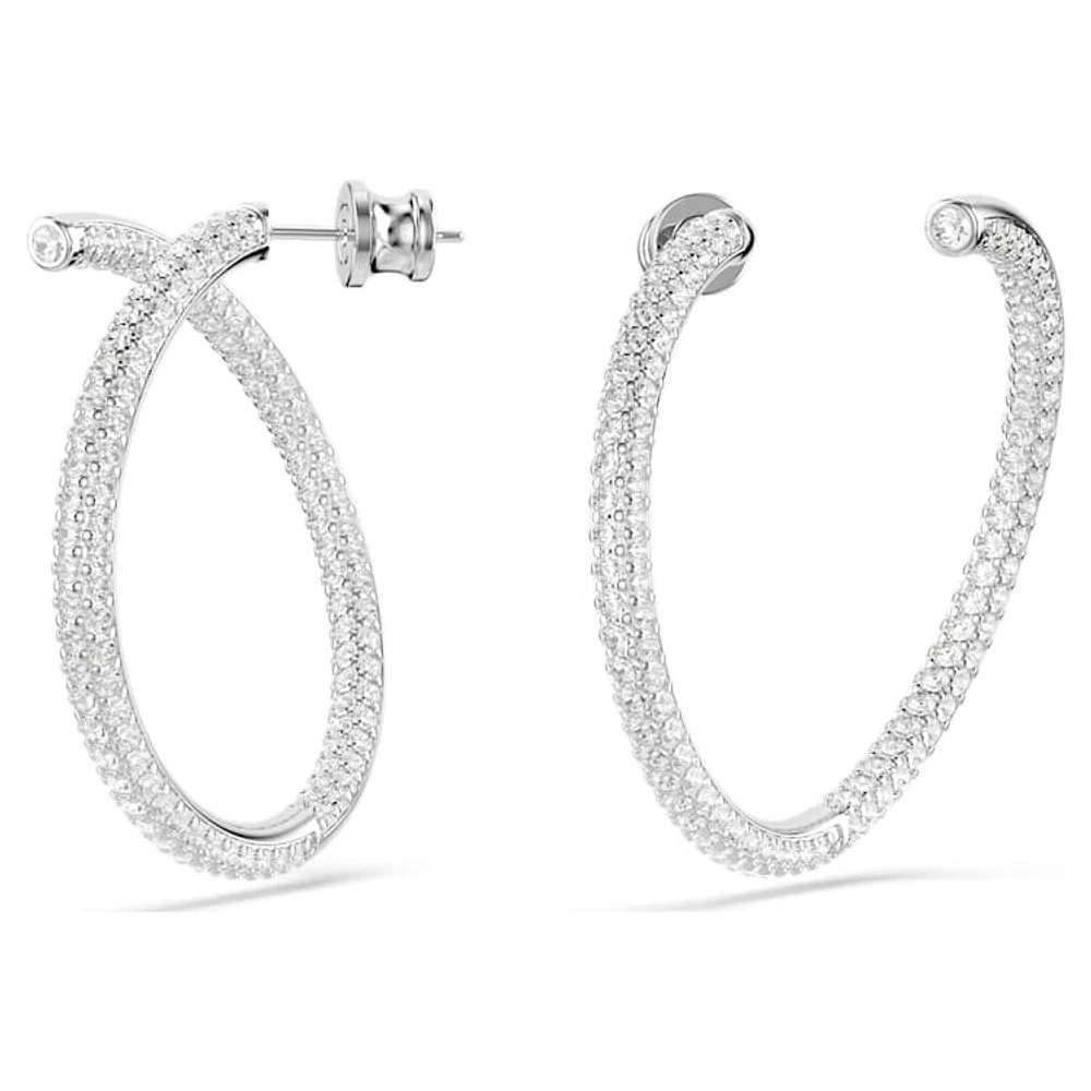 Dextera hoop earrings, Round cut, White, Rhodium plated by SWAROVSKI