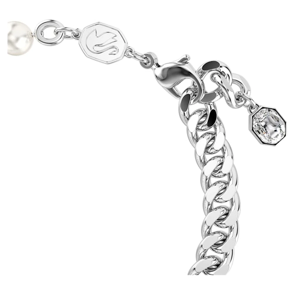 Dextera bracelet, Pavé, Crystal pearl, White, Rhodium plated by SWAROVSKI