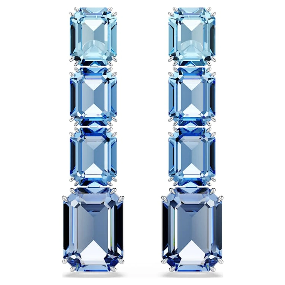 Millenia drop earrings, Octagon cut, Colour gradient, Blue, Rhodium plated by SWAROVSKI