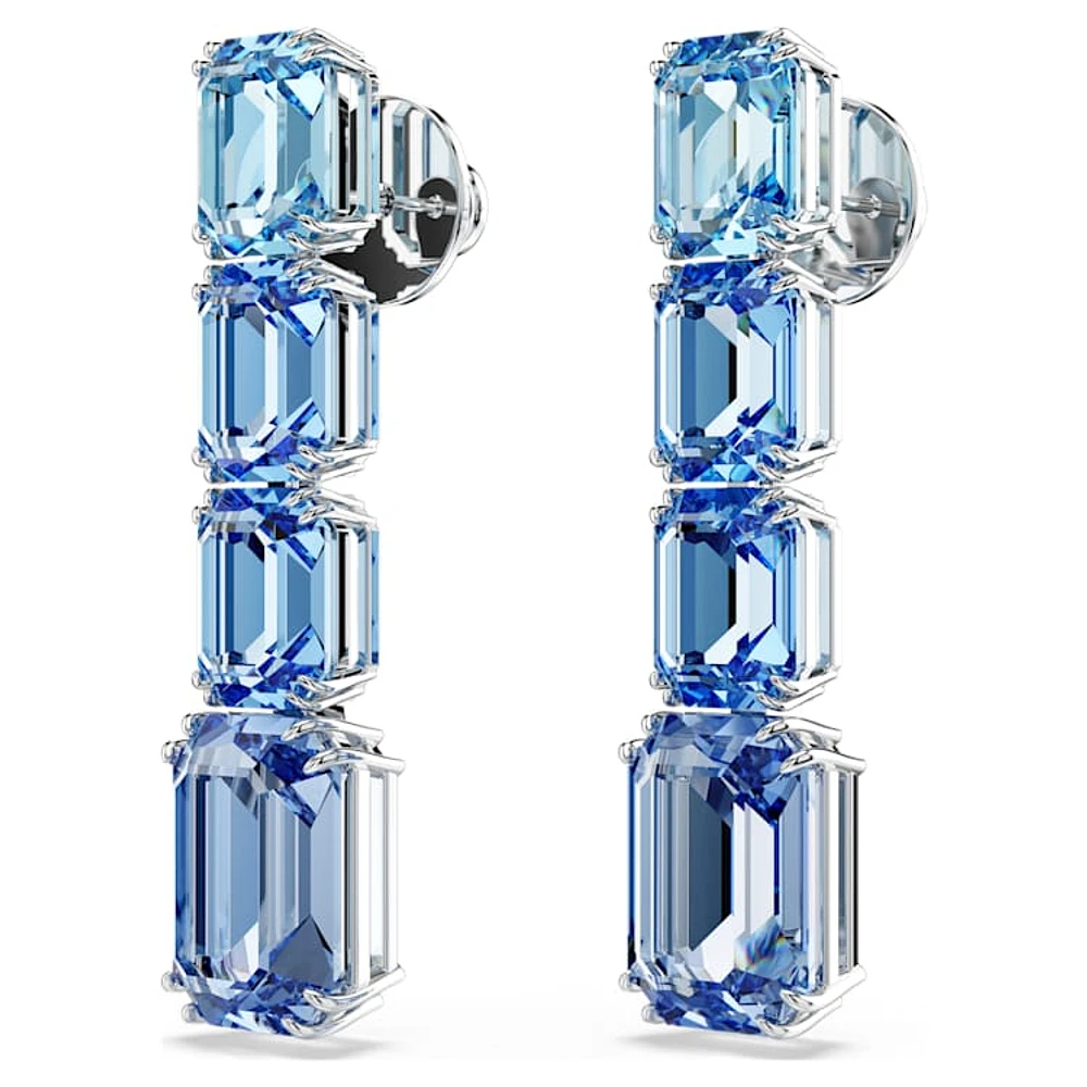 Millenia drop earrings, Octagon cut, Colour gradient, Blue, Rhodium plated by SWAROVSKI