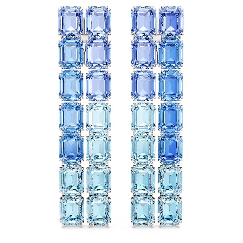 Millenia clip earrings, Octagon cut, Colour gradient, Long, Blue, Rhodium plated by SWAROVSKI