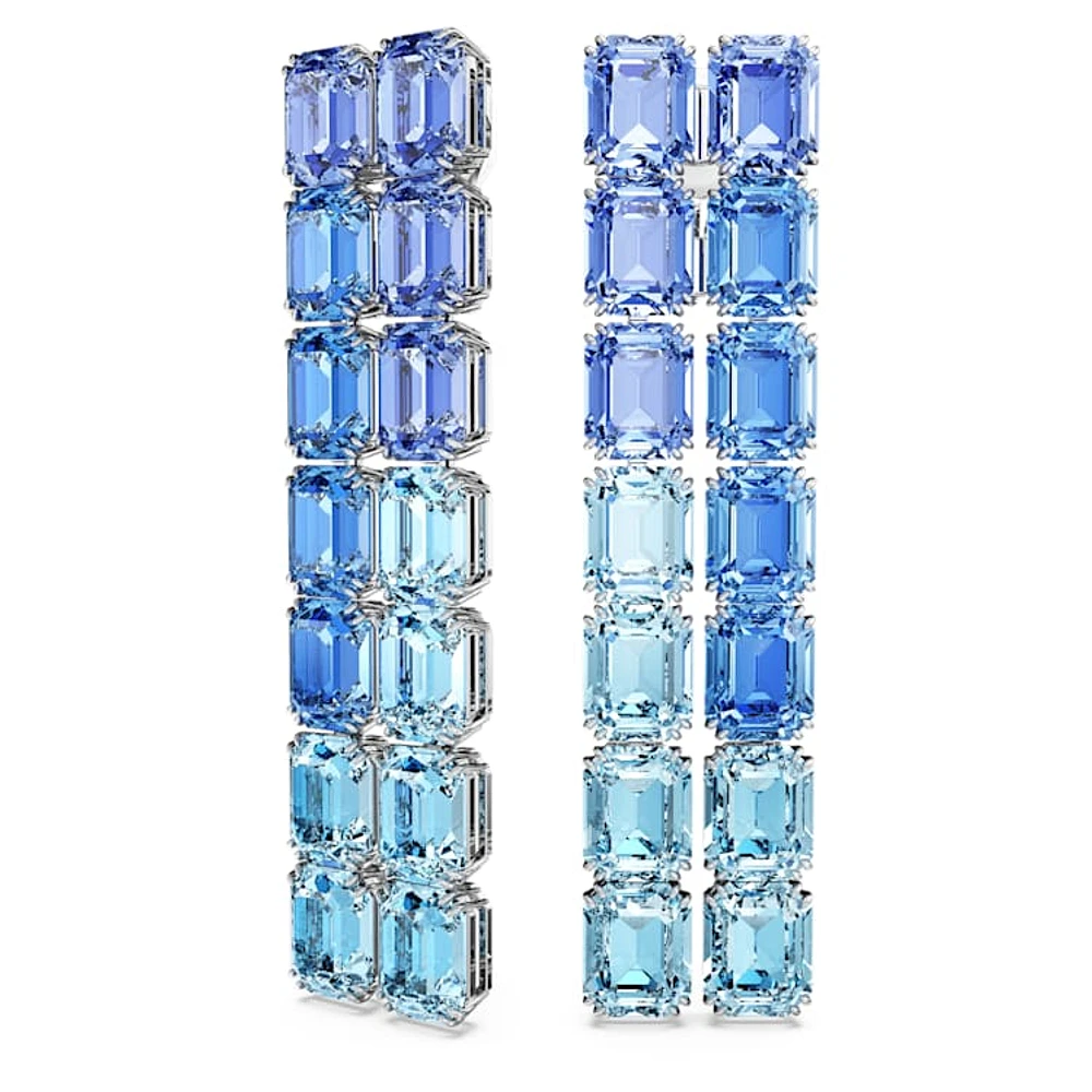 Millenia clip earrings, Octagon cut, Colour gradient, Long, Blue, Rhodium plated by SWAROVSKI