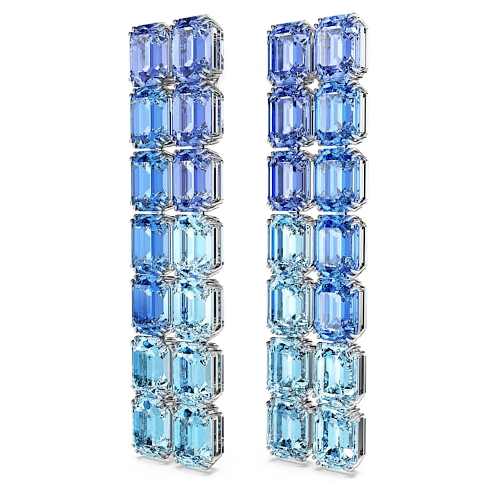 Millenia clip earrings, Octagon cut, Colour gradient, Long, Blue, Rhodium plated by SWAROVSKI