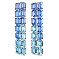 Millenia clip earrings, Octagon cut, Colour gradient, Long, Blue, Rhodium plated by SWAROVSKI