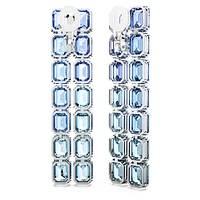 Millenia clip earrings, Octagon cut, Colour gradient, Long, Blue, Rhodium plated by SWAROVSKI