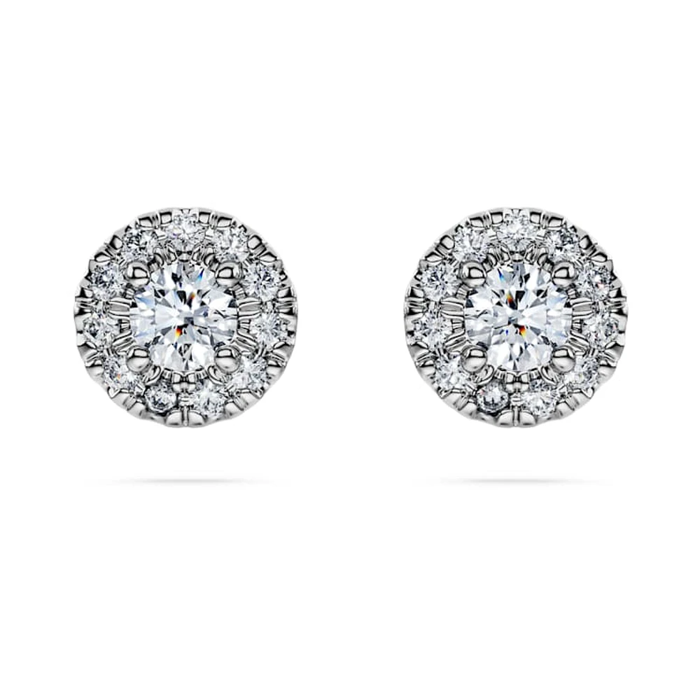 Eternity halo stud earrings, Lab-grown diamonds 0.45 ct tw, Round cut, Sterling silver by SWAROVSKI