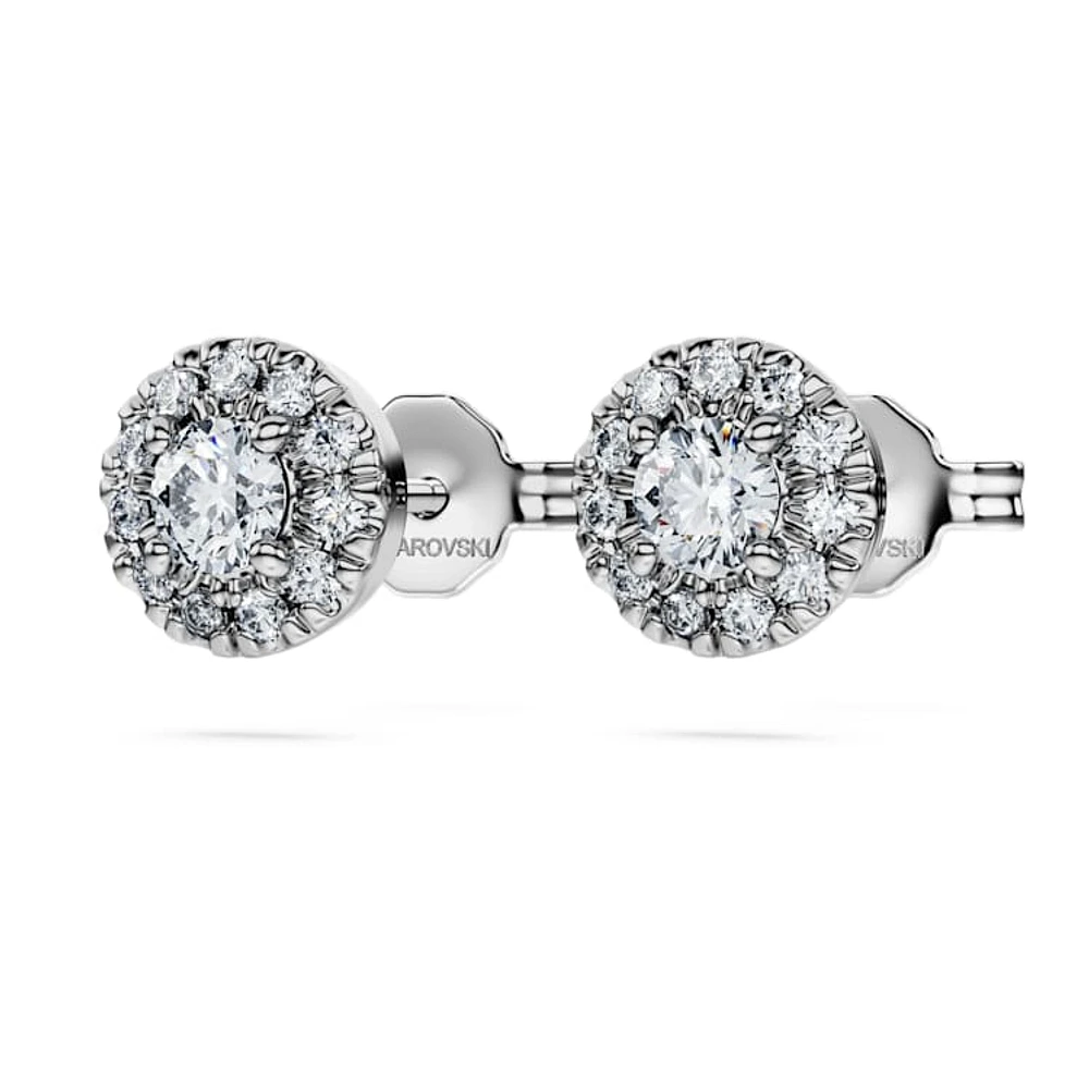 Eternity halo stud earrings, Lab-grown diamonds 0.45 ct tw, Round cut, Sterling silver by SWAROVSKI