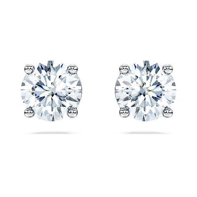 Eternity solitaire stud earrings, Lab-grown diamonds 2 ct tw, Round cut, 14K white gold by SWAROVSKI