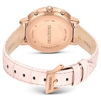 Matrix Tennis Chrono watch, Swiss Made, Leather strap, Pink, Rose gold-tone finish by SWAROVSKI