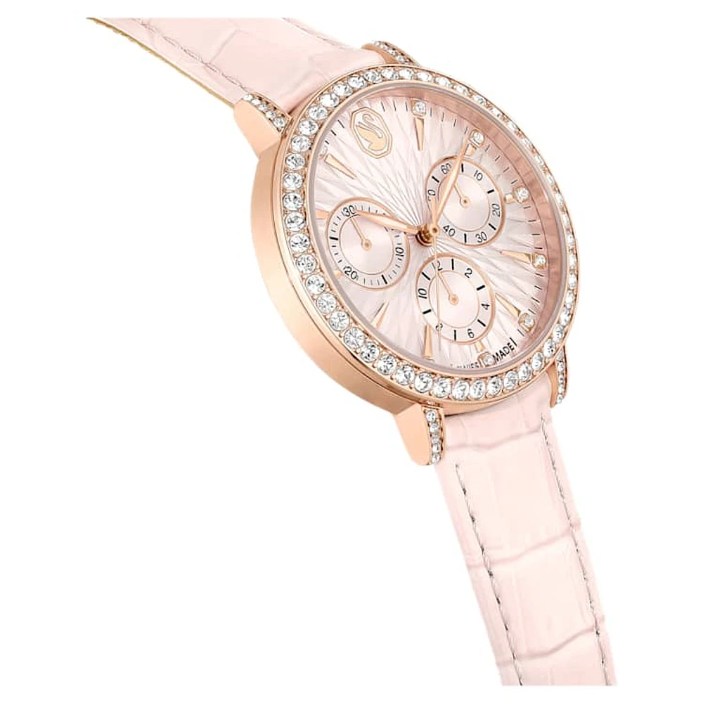 Matrix Tennis Chrono watch, Swiss Made, Leather strap, Pink, Rose gold-tone finish by SWAROVSKI