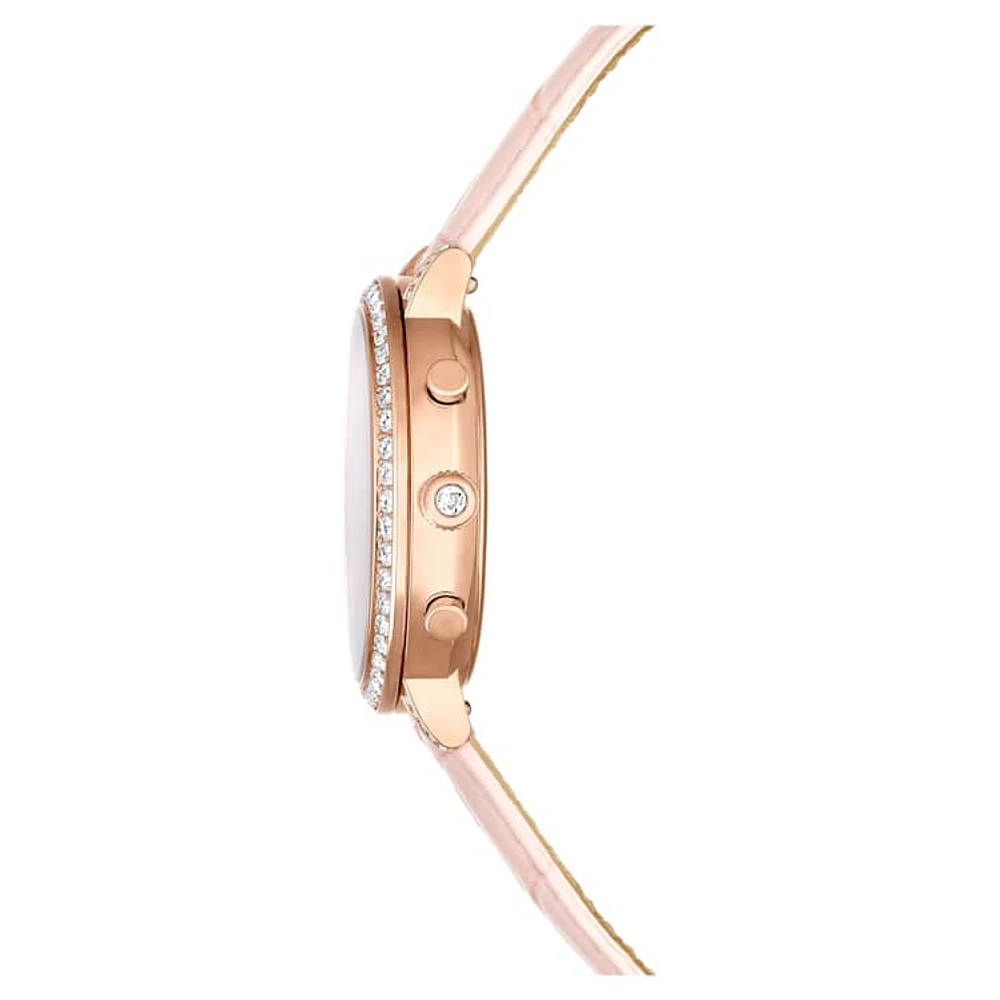 Matrix Tennis Chrono watch, Swiss Made, Leather strap, Pink, Rose gold-tone finish by SWAROVSKI