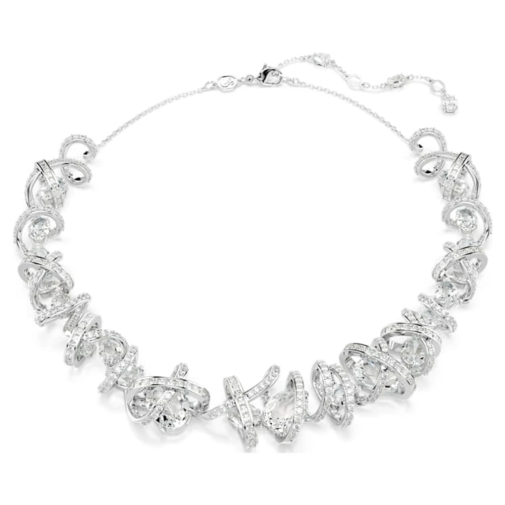 Hyperbola necklace, Mixed cuts, White, Rhodium plated by SWAROVSKI