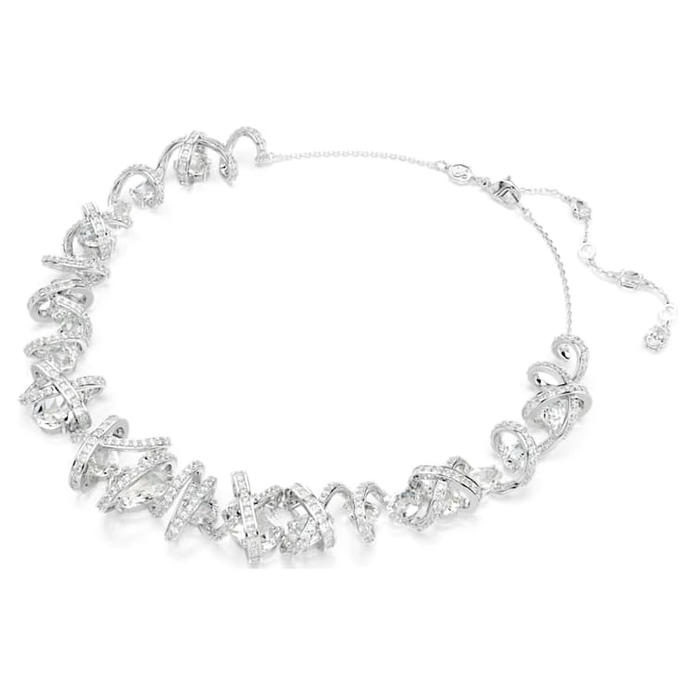 Hyperbola necklace, Mixed cuts, White, Rhodium plated by SWAROVSKI