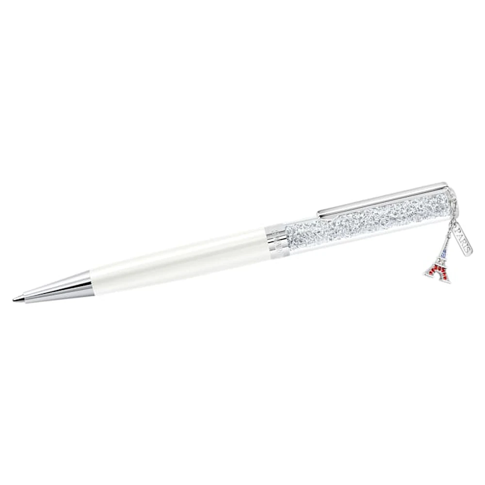 Crystalline ballpoint pen, Eiffel tower, White, Chrome plated by SWAROVSKI