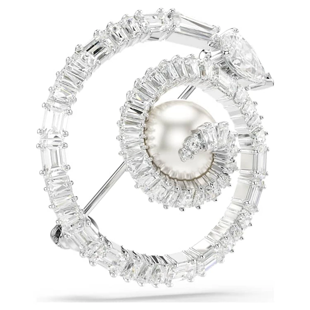 Snake brooch, Crystal pearl, Mixed cuts, Year of the Snake, White, Rhodium plated by SWAROVSKI