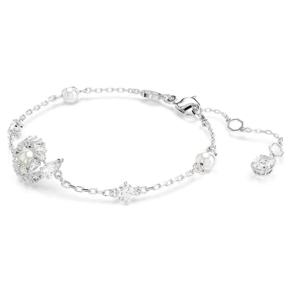 Snake bracelet, Crystal pearl, Mixed cuts, Year of the Snake, White, Rhodium plated by SWAROVSKI