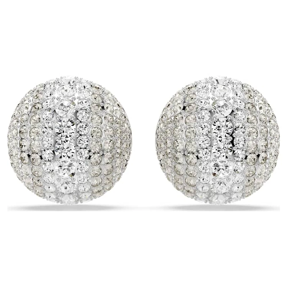 Sublima clip earrings, White, Rhodium plated by SWAROVSKI