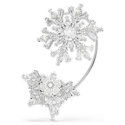 Idyllia ear cuff, Single, Mixed cuts, Snowflake, White, Rhodium plated by SWAROVSKI