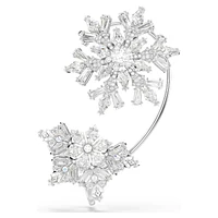 Idyllia ear cuff, Single, Mixed cuts, Snowflake, White, Rhodium plated by SWAROVSKI