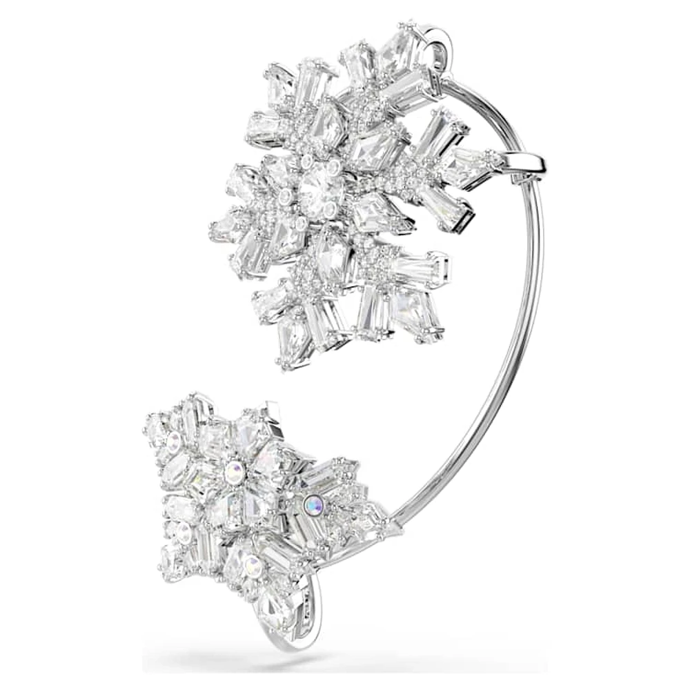 Idyllia ear cuff, Single, Mixed cuts, Snowflake, White, Rhodium plated by SWAROVSKI