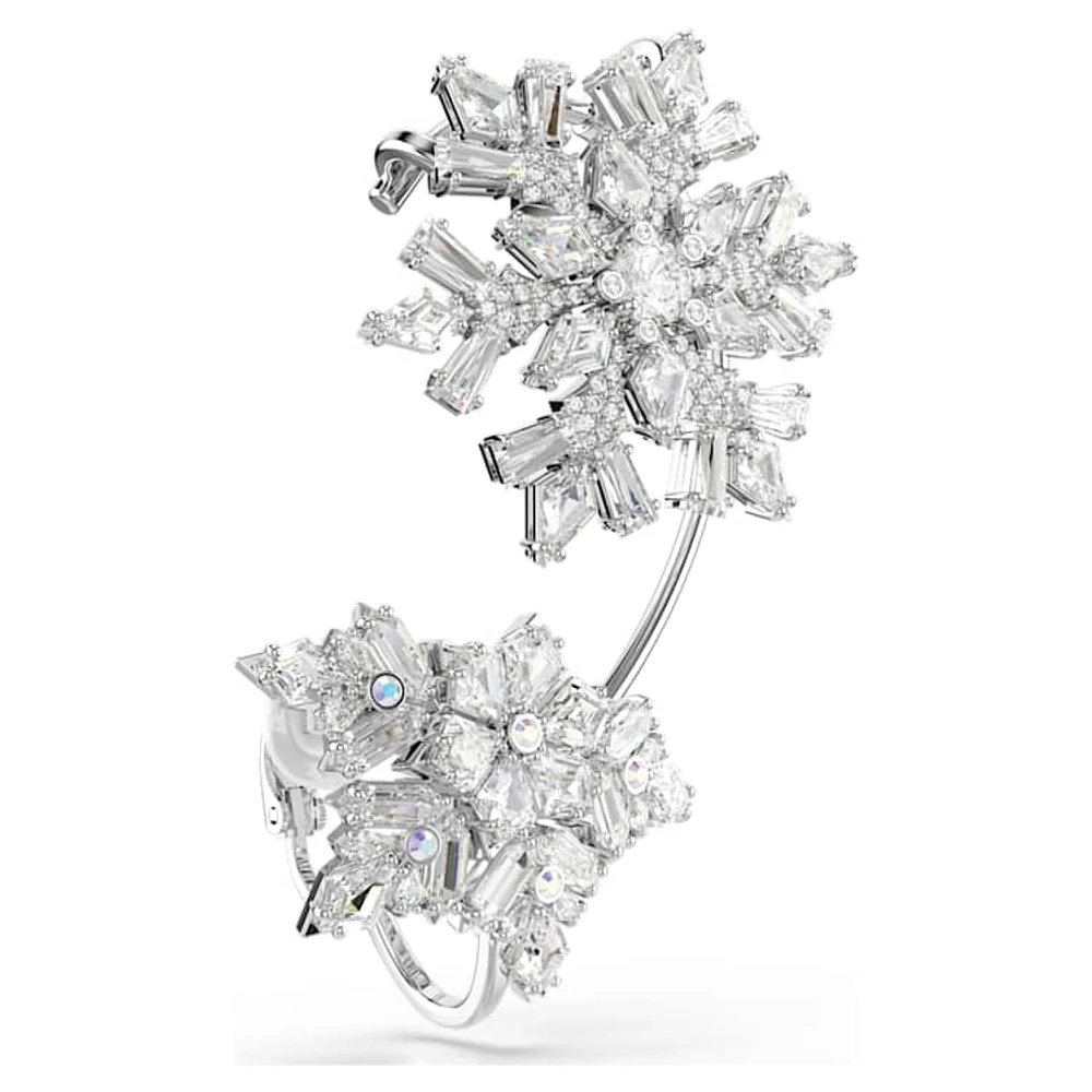 Idyllia ear cuff, Single, Mixed cuts, Snowflake, White, Rhodium plated by SWAROVSKI