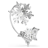 Idyllia ear cuff, Single, Mixed cuts, Snowflake, White, Rhodium plated by SWAROVSKI