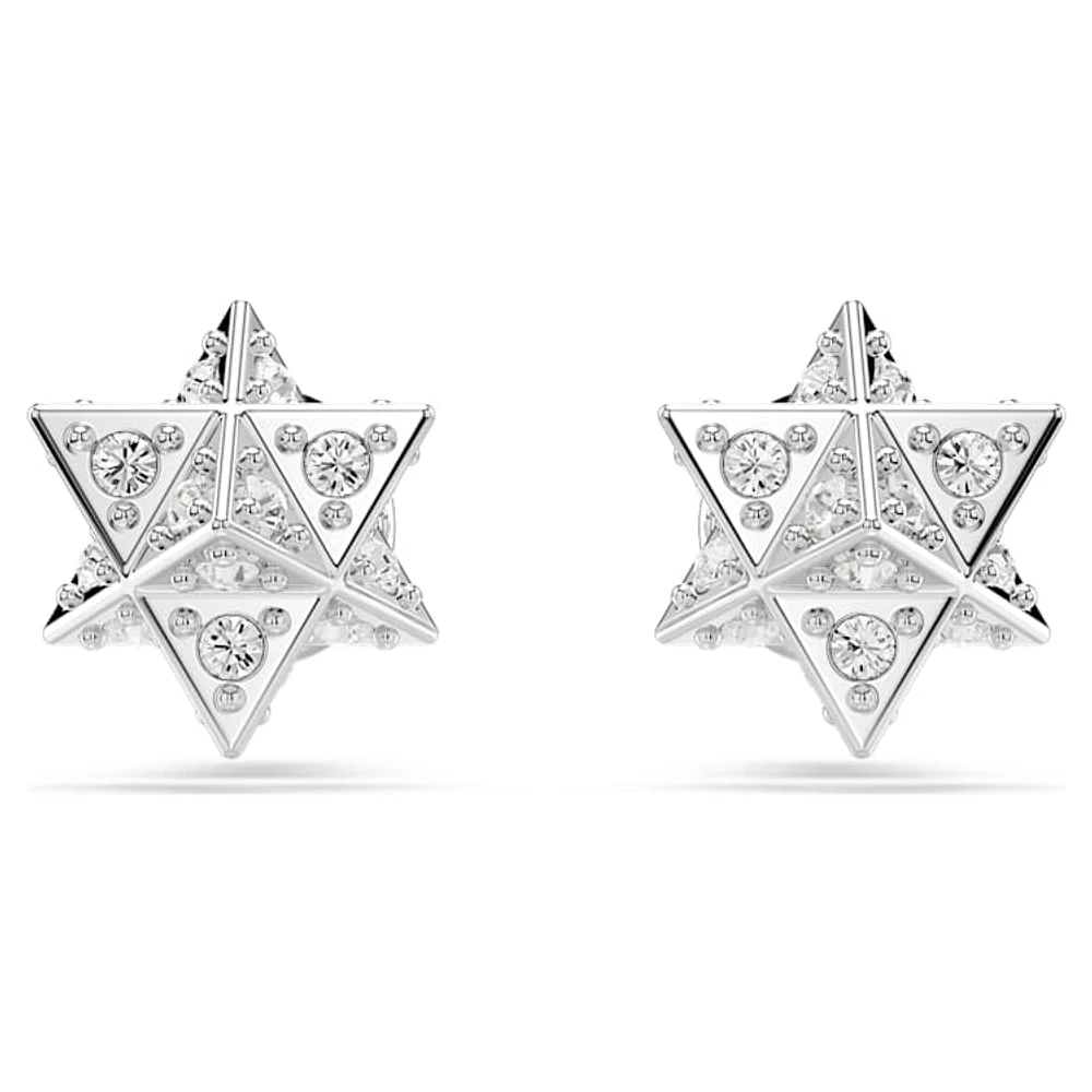 Dextera stud earrings, Round cut, Star, White, Rhodium plated by SWAROVSKI